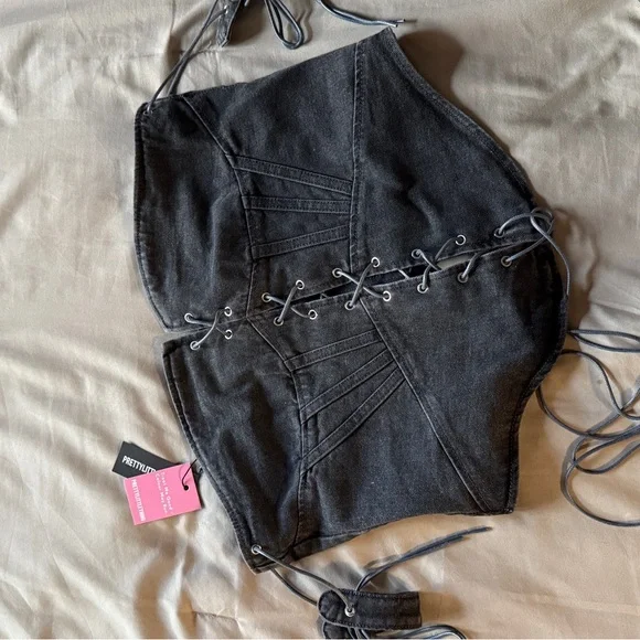 PrettyLittleThing Black Lace-Up Tank Top - Picture 9 of 9